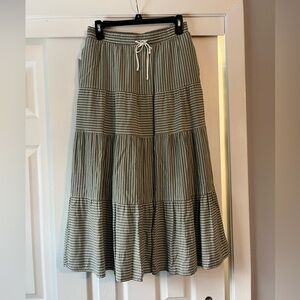 Time and Tru Olive Striped Tiered Maxi Skirt
